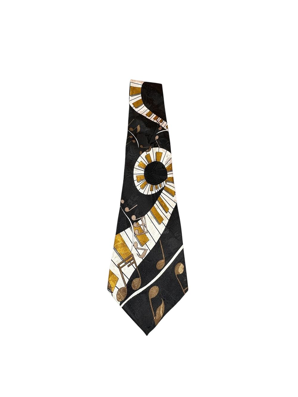 Florence Mens Tie Black White Gold with Piano Keys Music Teacher Novelty Necktie